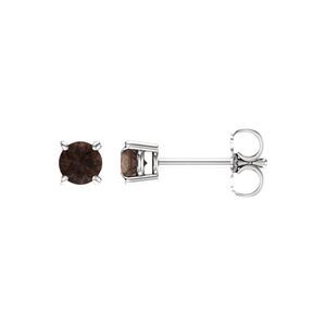 4mm Round Smoky Quartz Stud Earrings in 14k White Gold